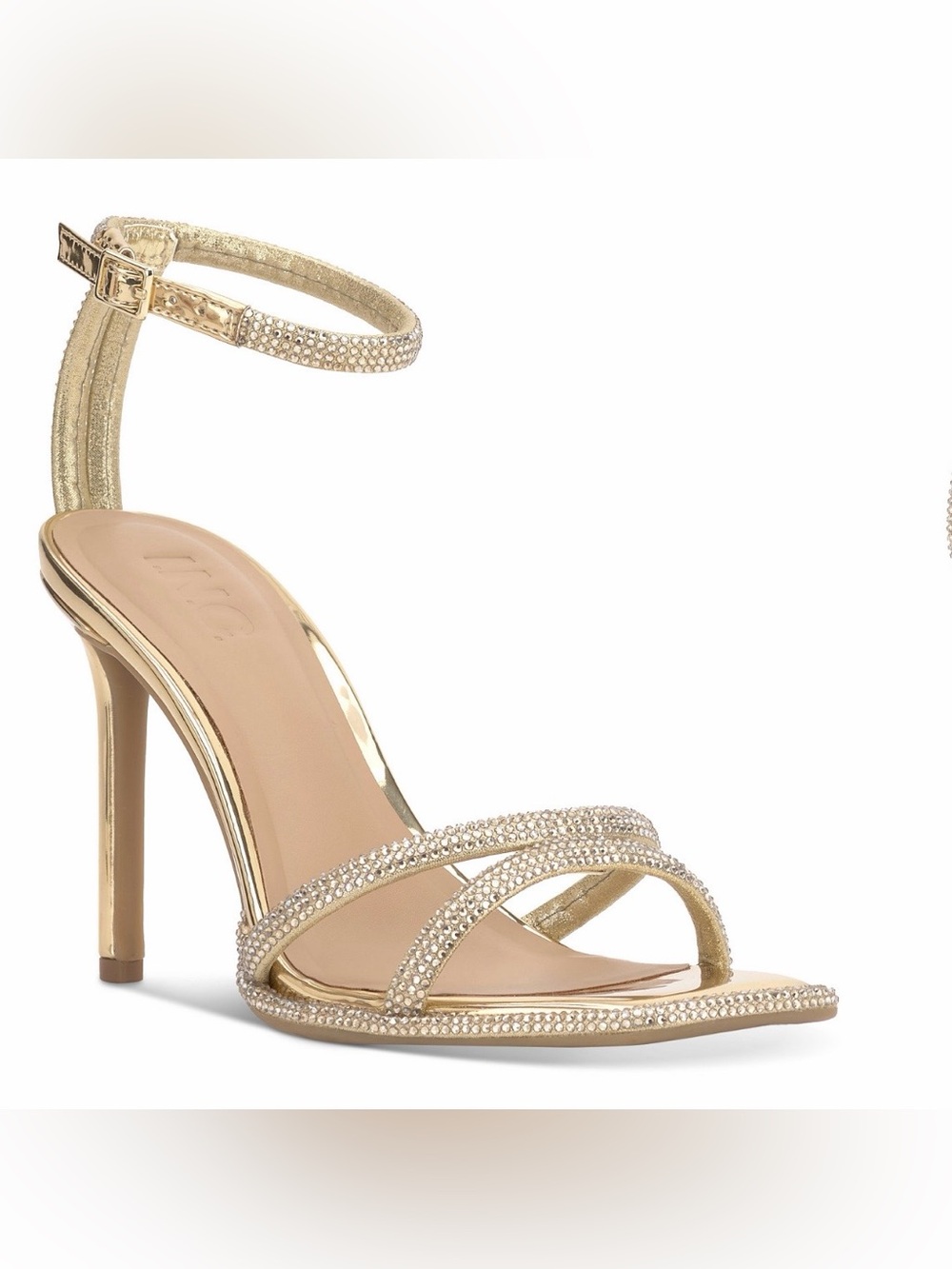 NWT Gold Embellished Ankle-Strap High Heel Sandals 8